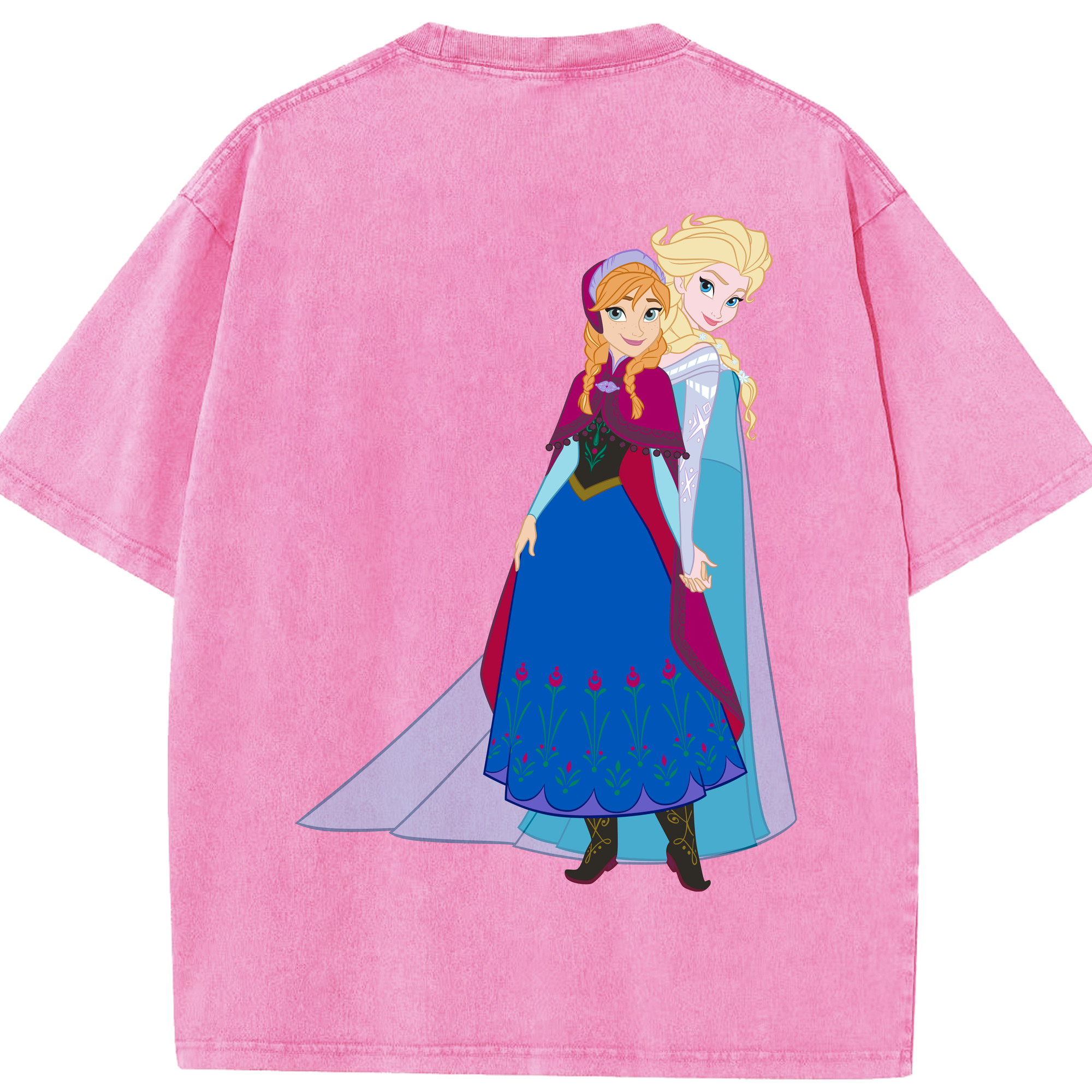 （画像用） アナと雪の女王 アンナ エルサ Frozen Anna Elsa 綿100% ヴィンテージ風 半袖Tシャツ（背面プリント）
